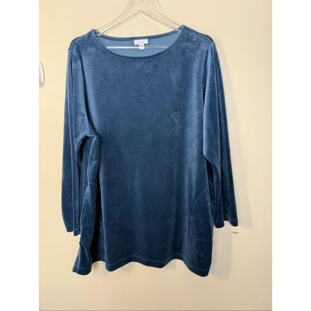 Pure Jill J. Jill Blue Velour Tunic Top Women’s 2X Minimalist Lounge Chic Soft